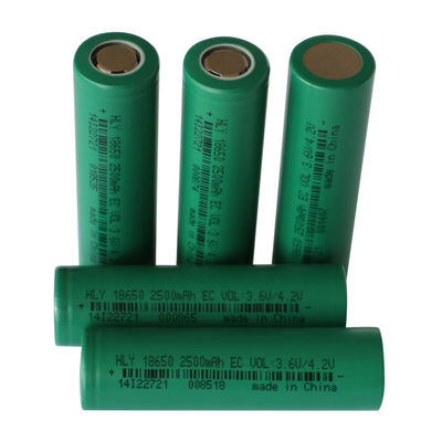 รีไซเคิลได้ 3.6 โวลต์ 2500 มิลลิแอมป์ชั่วโมง 18650 แบตเตอรี่แบบชาร์จไฟได้ความหนาแน่นสูง